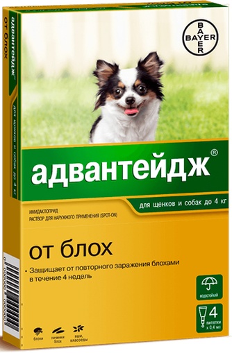 Капли для собак до 4кг BAYER Адвантейдж от блох (0,4 мл/4 пипетки)