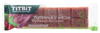 Лакомство для собак мелких пород TITBIT Лакомый кусочек Батончик баранина и брусника монобелковый (40 г)