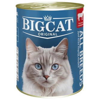 Корм влажный для кошек ЗООГУРМАН Big Cat кусочки в желе говядина (350 г)