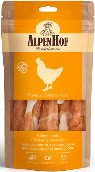 Лакомство для средних и крупных собак мелких пород ALPENHOF Курица ароматная на косточке (80 г)