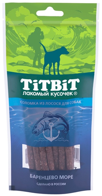 Лакомство для собак мелких пород TITBIT Лакомый кусочек Баренцево море Соломка лосось (75 г)