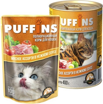 Корм влажный для кошек PUFFINS Мясное ассорти в соусе (100 г)