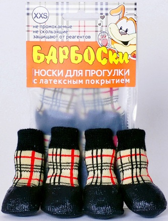 Носки для прогулки БАРБОСКИ с латексным покрытием, в клетку (XXS)