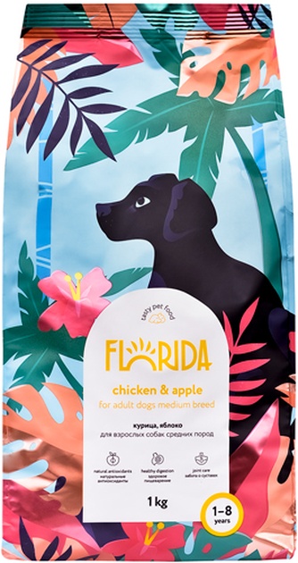 Корм сухой для собак средних пород FLORIDA , курица, яблоко (1 кг)
