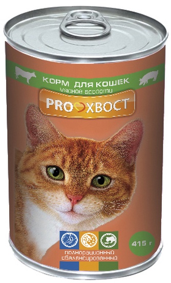 Корм влажный для кошек PROХВОСТ мясное ассорти в соусе (415 г)