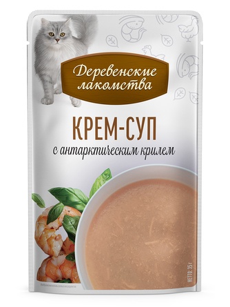 Лакомство для кошек ДЕРЕВЕНСКИЕ ЛАКОМСТВА Крем-суп с антарктическим крилем (4 шт/35 г)