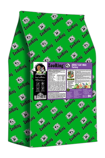 Корм сухой для взрослых кошек всех пород ZOORING Adult Cat Max Turkey индейка с глюкозамином и хондроитином (20 кг)