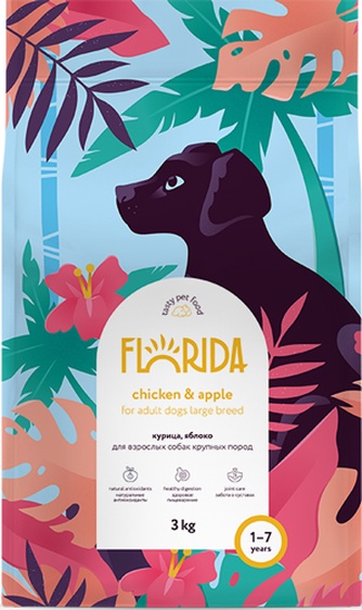 Корм сухой для собак крупных пород FLORIDA  Курица, яблоко (3 кг)