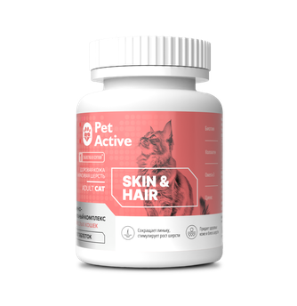 Витаминно-минеральный комплекс для кошек PETACTIVE Skin & Hair Здоровая кожа и красивая шерсть (100 таб)