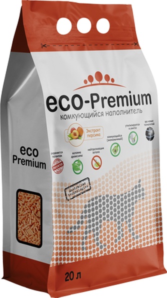 Наполнитель комкующийся древесный для кошек ECO-PREMIUM персик (20 л)