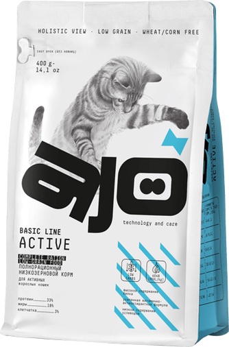 Корм сухой для активных кошек AJO Active низкозерновой (400 г)