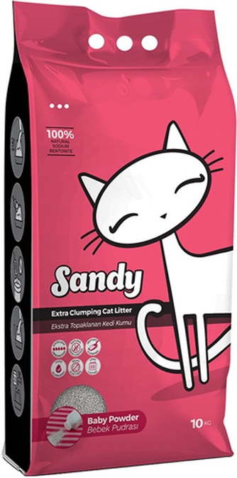 Наполнитель комкующийся бентонитовый для кошек SANDY Baby Powder с ароматом детской присыпки (10 кг)