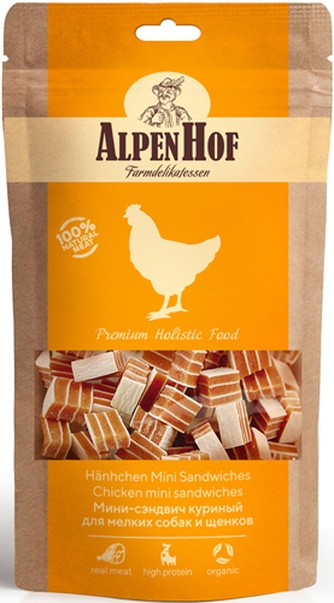 Лакомство для собак мелких пород и щенков ALPENHOF Мини-сэндвич куриный (50 г)