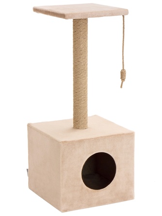 Когтеточка-столбик для кошек RICH BREED куб с площадкой, джут, бежевый (35*35*85 см)