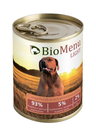 Корм влажный для собак BIOMENU Light с индейкой и коричневым рисом (410 г)