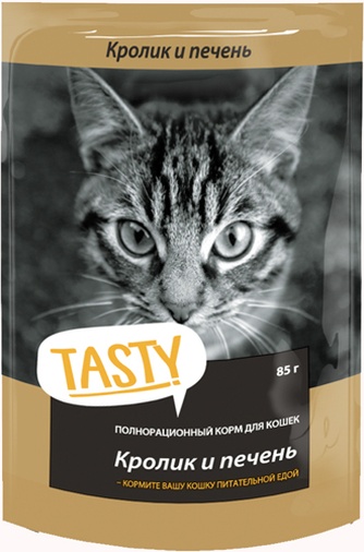 Корм влажный для кошек TASTY с кроликом и печенью в желе (85 г)