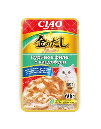Корм влажный для кошек INABA CIAO Kinnodashi с куриным филе и кацуобуси в бульоне (60 г)