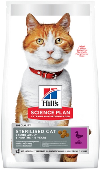 Корм сухой для стерилизованных кошек от 6 месяцев до 6 лет HILL'S Science Plan sterilized cat young adult с уткой (0,3 кг)