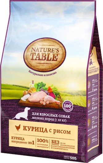 Корм сухой для мелких собак NATURE'S TABLE Курица/рис (500 г)