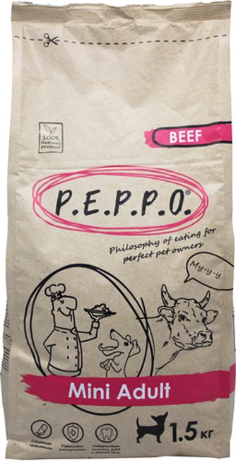 Корм сухой для собак мини пород PEPPO Mini Adult Beef с говядиной (1,5 кг)