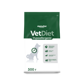 Корм сухой для взрослых собак AlphaPet Vet Diet Hypoallergenic при пищевой аллергии и непереносимости ингредиентов (500 г)