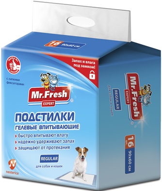 Подстилки впитывающие для кошек и собак MR.FRESH Expert Regular гелевые (90*60*16 шт)