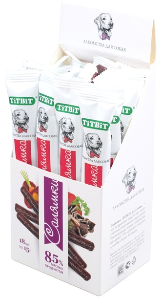 Лакомство для собак мелких пород TITBIT Лакомый кусочек Biff Салямки с печенью говяжьей и морковью (15 г)