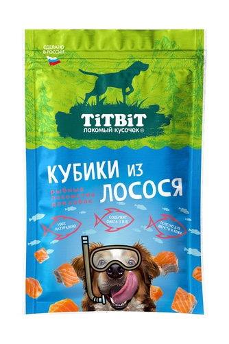 Лакомство для собак TITBIT Рыбные лакомства Кубики из лосося (80 г)