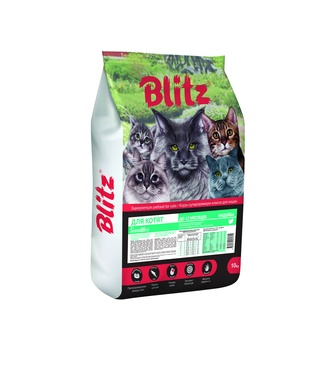 Корм сухой для котят, беременных и кормящих кошек BLITZ Sensitive с чувствительным пищеварением с индейкой (10 кг)