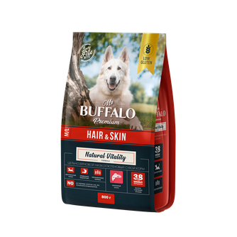 Корм сухой для здоровья кожи и шерсти взрослых собак MR. BUFFALO Hair&Skin лосось (0,8 кг)