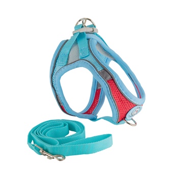 Шлейка-жилетка мягкая + поводок для собак КАСКАД XXS голубая (150 см/25-31 см)