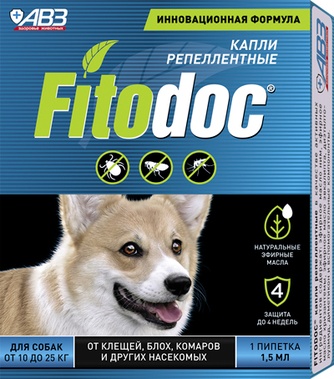 Капли для собак от 10 до 25 кг АВЗ Fitodoc репеллентные (1,5 мл/1 пипетка)