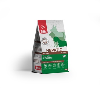 Корм сухой для собак BLITZ Vetline Hepatic при нарушениях функции печени с индейкой (500 г)