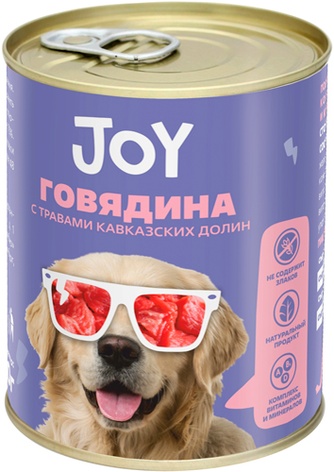 Корм влажный для собак средних и крупных пород JOY беззерновой, говядина с травами кавказских долин (340 г)