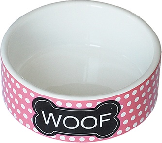 Миска для животных №1 Woof бело-розовая керамическая (12,5*5 см/440 мл)