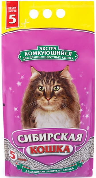 Наполнитель комкующийся бентонитовый для длинношерстных кошек СИБИРСКАЯ КОШКА Экстра (5 л)