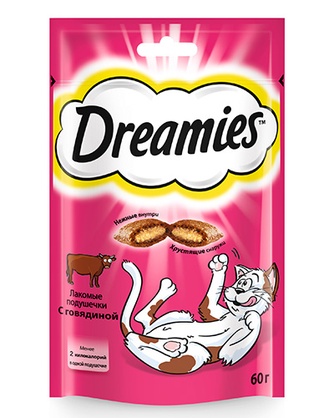 Лакомство для кошек DREAMIES Подушечки с говядиной лакомые (60 г)