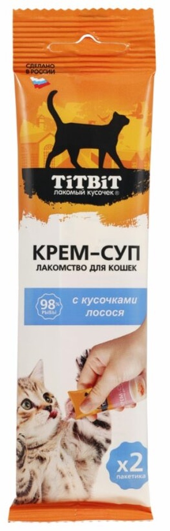 Лакомство для кошек TITBIT лакомый кусочек крем-суп с кусочками лосося (2 шт*10 г)