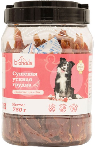 Лакомство для собак BIOHAUS сушеная утиная грудка (750 г)