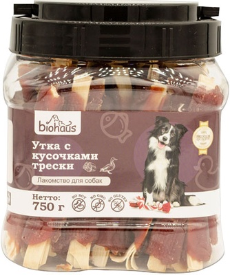 Лакомство для собак BIOHAUS утка с кусочками трески (750 г)