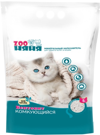 Наполнитель комкующийся бентонитовый для кошек ZOO НЯНЯ (5 л/5 кг)