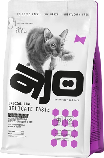 Корм сухой для кошек и котят AJO Delicate Taste низкозерновой (400 г)