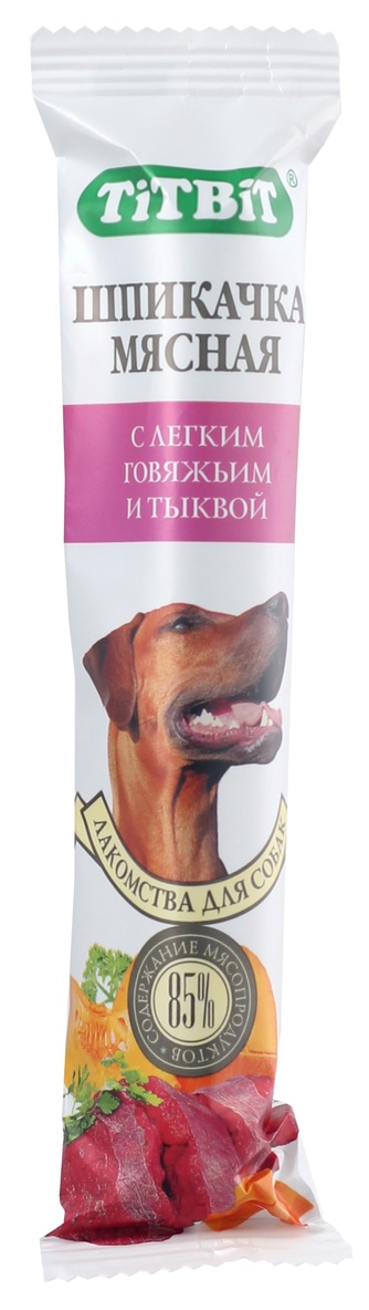 Лакомство для собак мелких пород TITBIT Лакомый кусочек Biff Шпикачки мясные с легким говяжьим и тыквой (50 г)