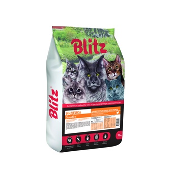 Корм сухой для взрослых кошек BLITZ Sensitive с чувствительным пищеварением с индейкой (10 кг)