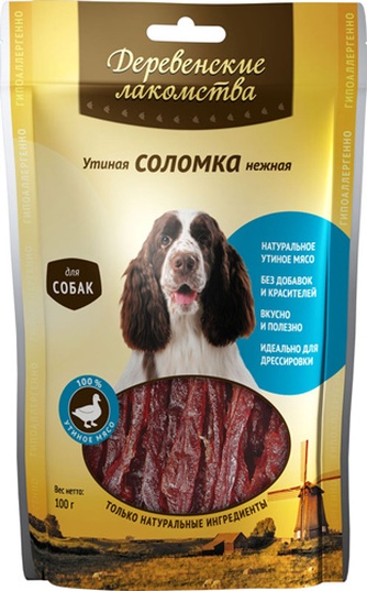 Лакомство для собак мелких пород ДЕРЕВЕНСКИЕ ЛАКОМСТВА Соломка утиная нежная (90 г)
