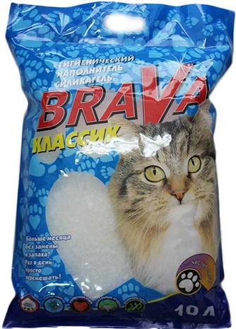 Наполнитель впитывающий силикагелевый для кошек BRAVA Классик (10 л)