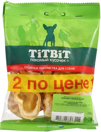 Лакомство для собак мелких пород TITBIT Лакомый кусочек Ракушки говяжьи (62 г)