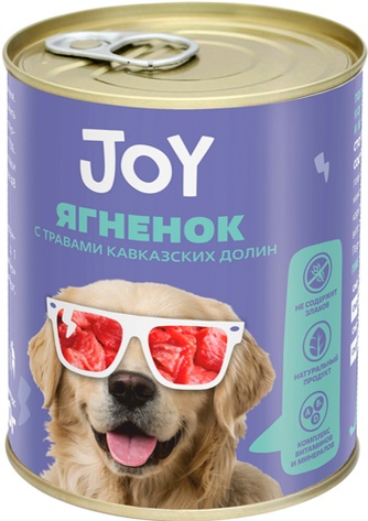 Корм влажный для собак средних и крупных пород JOY беззерновой, ягненок с травами кавказских долин  (340 г)