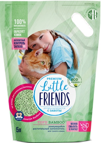 Наполнитель комкующийся растительный для кошек PREMIUM LITTLE FRIENDS Tofu Bamboo  (5 л)