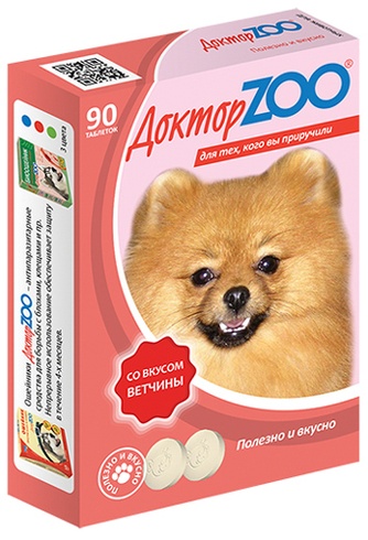 Кормовая добавка для собак ДОКТОР ZOO Таблетки ветчина (90 таб)